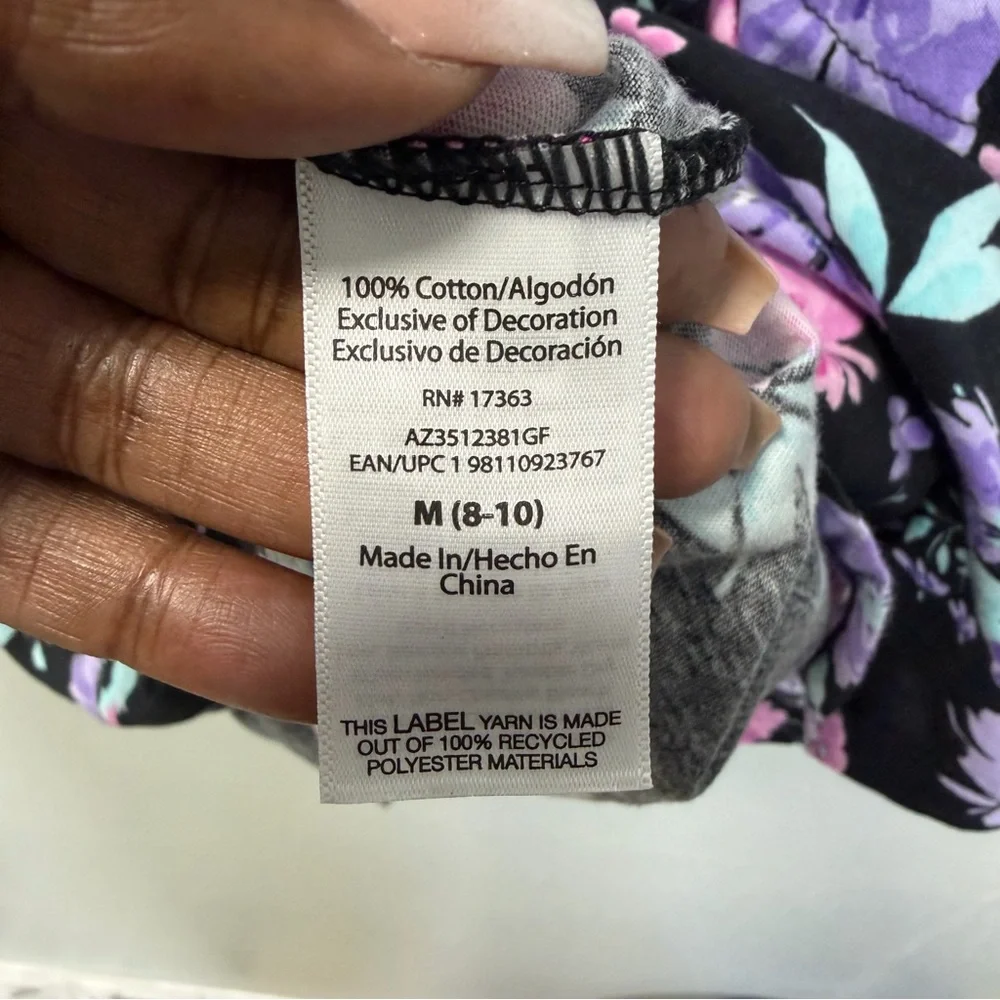 Aria Black and Pink Floral Sleeveless Cotton Nightgown Size Medium‎